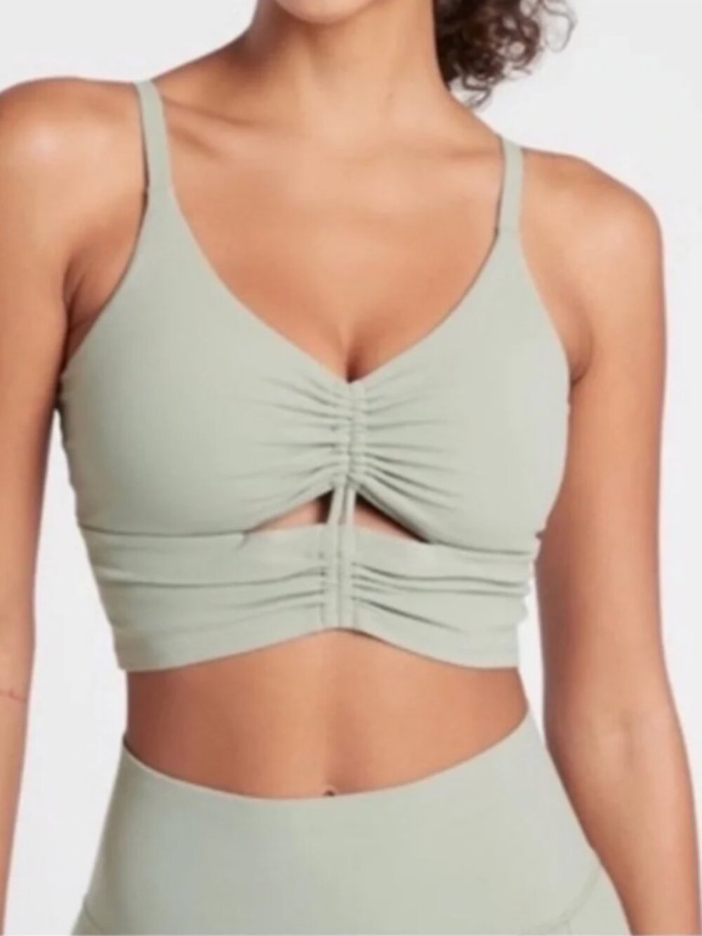 Athleta Cinch Long Line Bra D-DD XS Cut Out Sports Bralette Sage Green